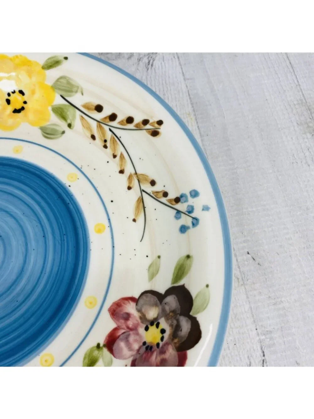 Royal Norfolk FLORAL BLUE CENTER SPECKLED Stoneware Round Dinner Plates Set 3